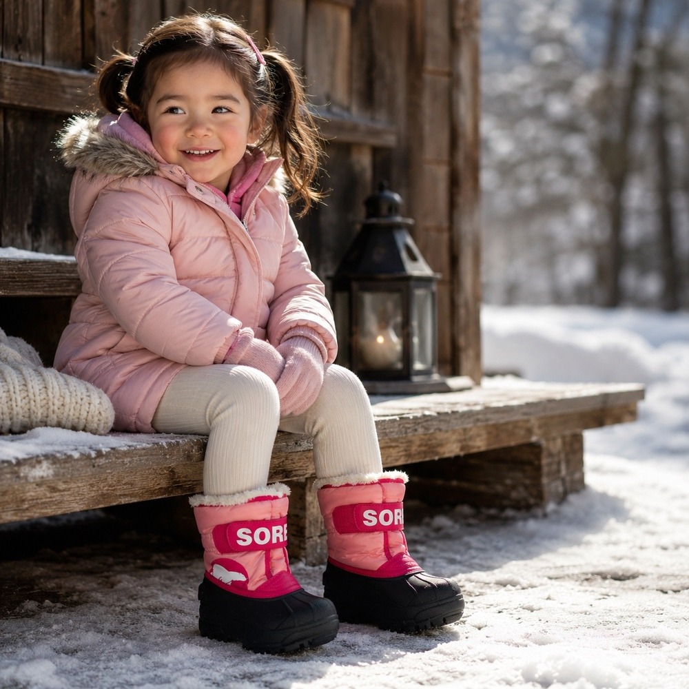 Sorel Snow Commander Kids Pink Black Waterproof Winter Boots NV1876-644 Size 6